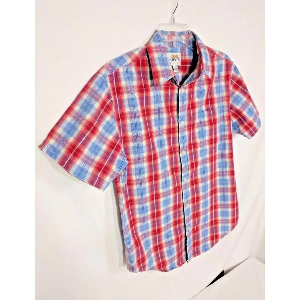 Levi's Strauss Co. Men's Shirt Small Short Sleeve Check Plaid Button Up Blue Red